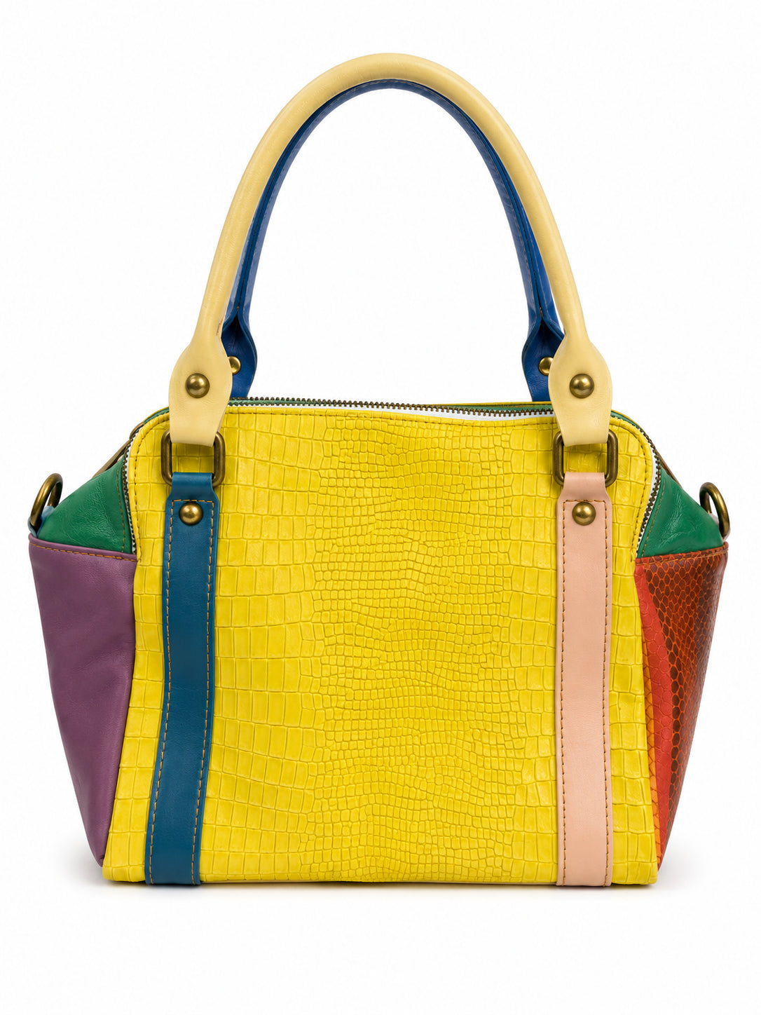 Borsa a Mano Vera Pelle Multicolor Donna con Tracolla