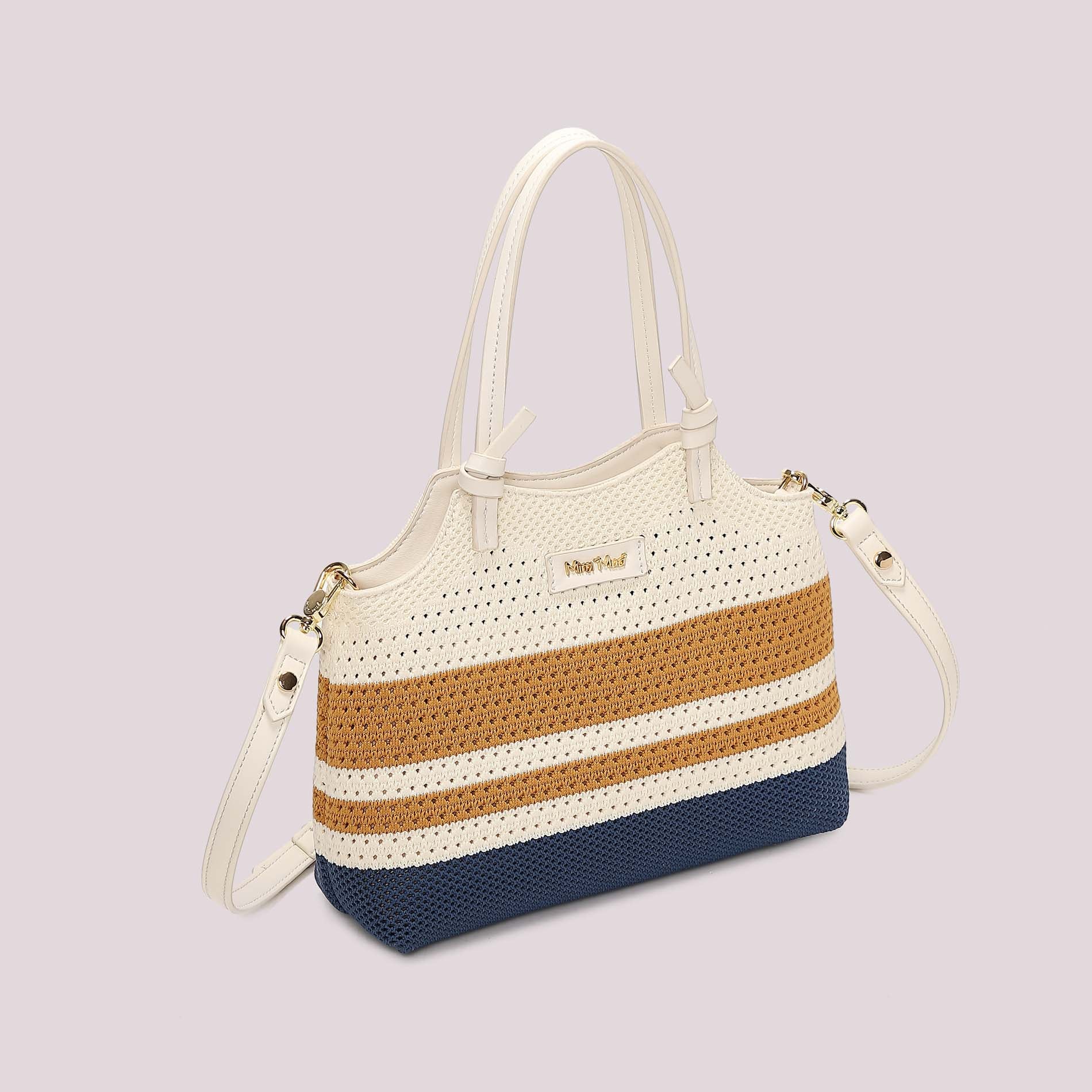 Borsa a spalla Mimi Mua in tessuto lavorato con doppi manici e tracolla removibile Blu TU | Giò Fashion