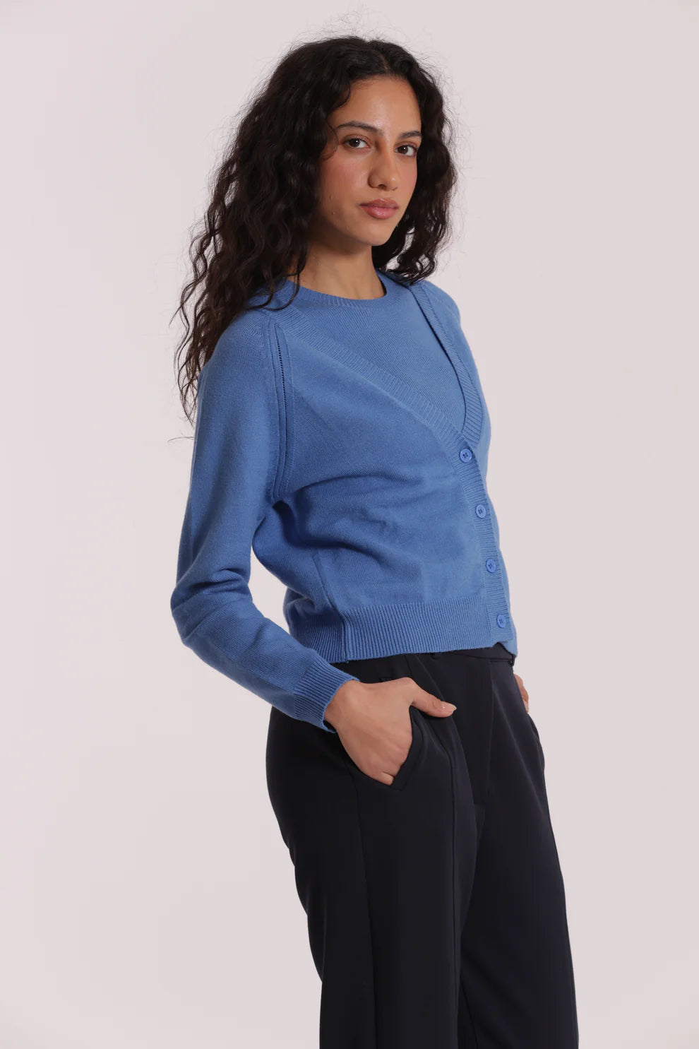 Mimi Mua maglia cardigan donna in maglia fine BLU M | Giò Fashion