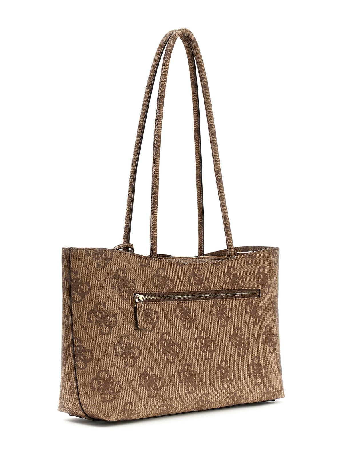 Borsa shopper Guess donna logo all over con morsetto e charm LATTE LOGO TU | Giò Fashion