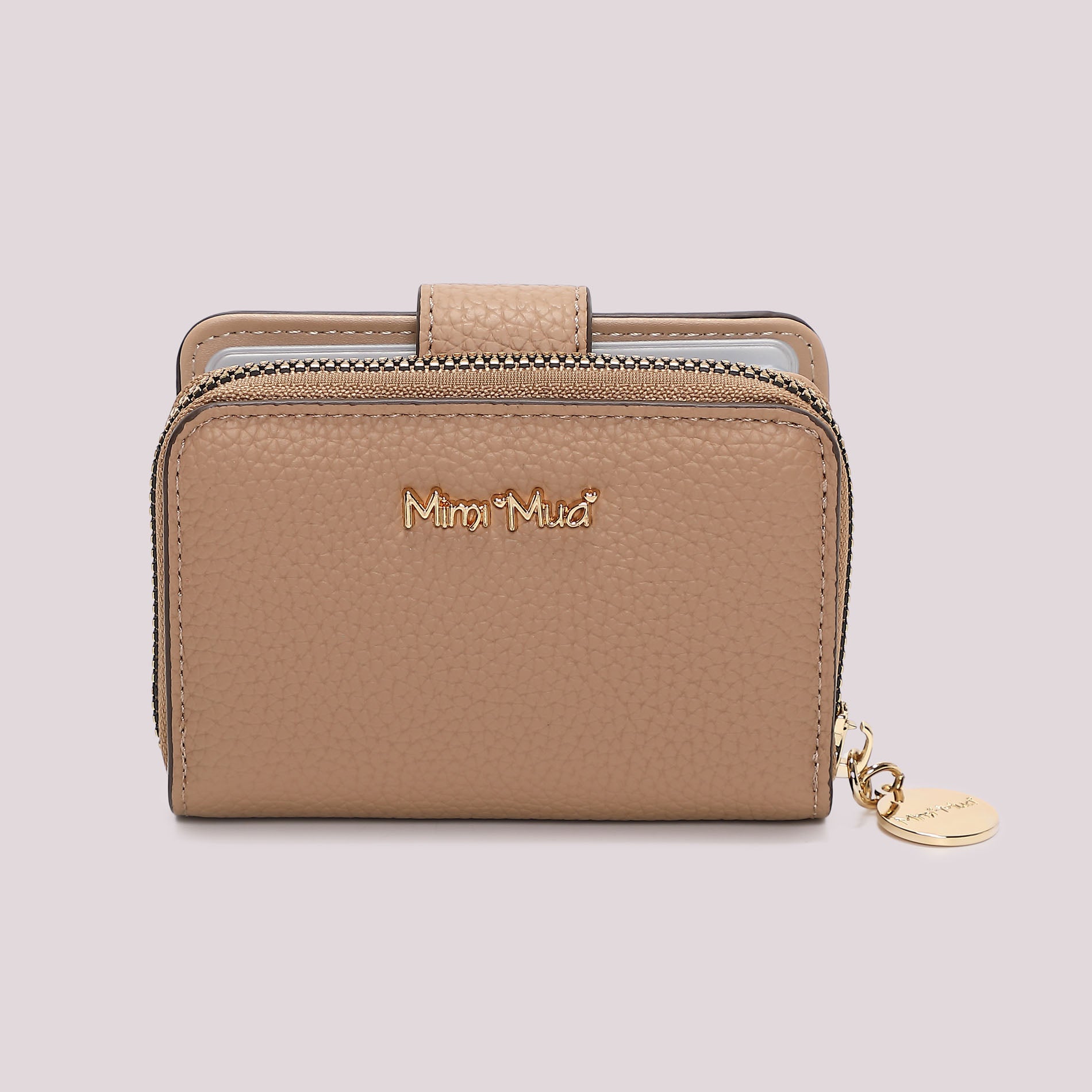 Portafoglio donna Mimi Mua compatto con zip e chiusura a bottone pratico TAUPE TU | Giò Fashion