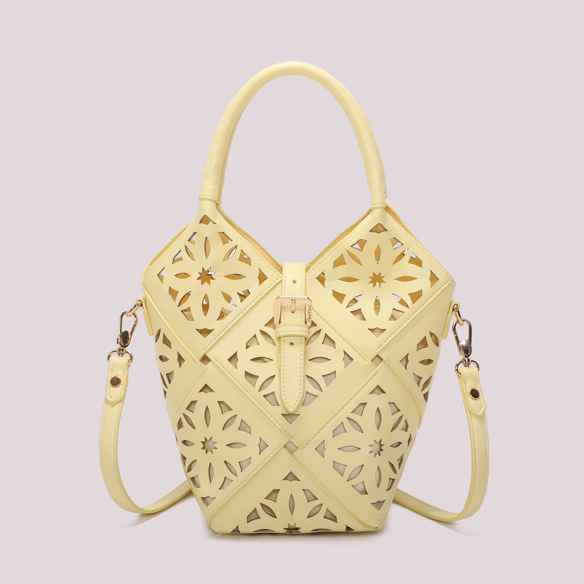 Borsa donna Mimi Mua traforata con manico e tracolla design geometrico GIALLO CHIARO TU | Giò Fashion