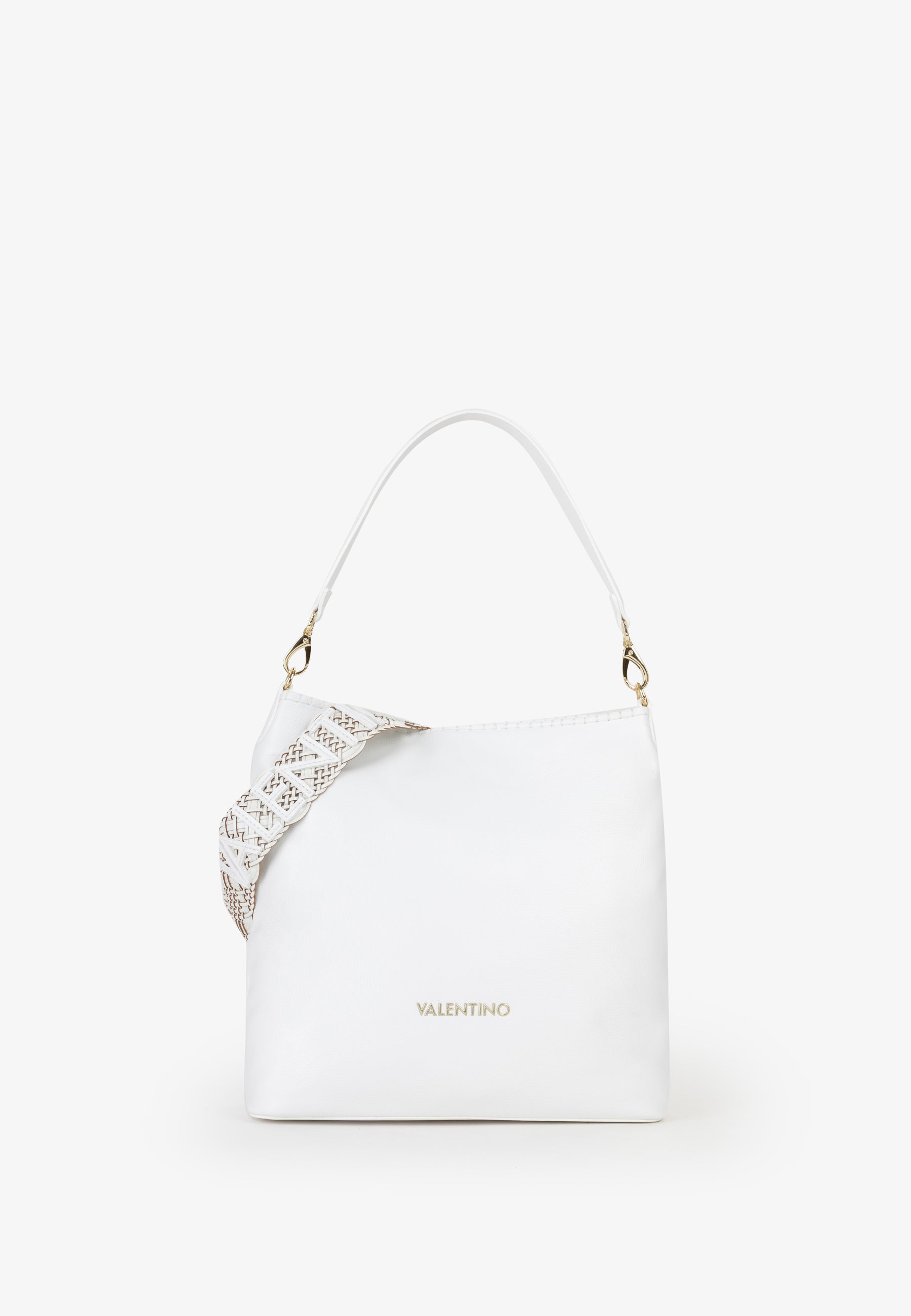 Borsa a spalla donna Mario Valentino minimal con tracolla intrecciata e logo frontale Bianco TU | Giò Fashion