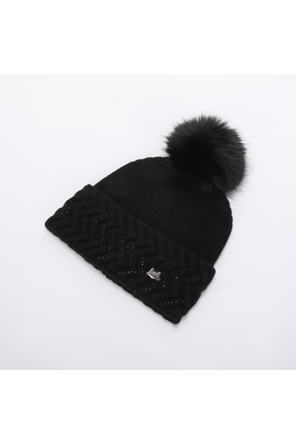 Cappello donna Mimi Mua con pon pon e lavorazione a trecce NERO TU | Giò Fashion