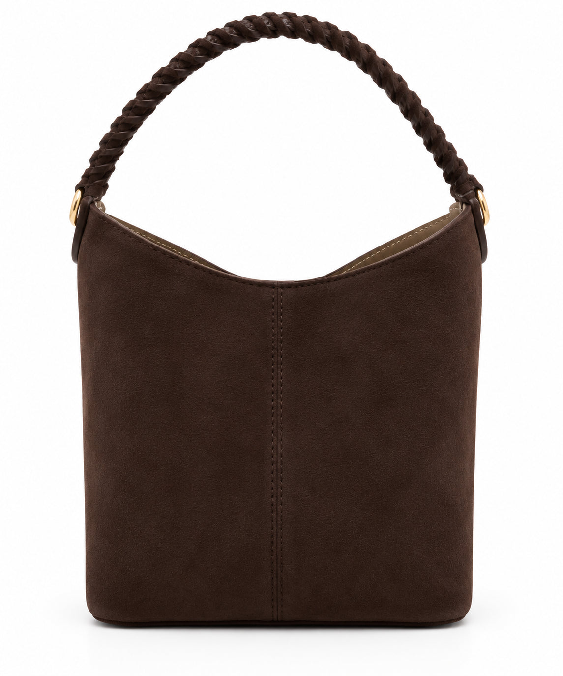 Borsa Vera Pelle in Camoscio Cuoio con Manico Intrecciato, Tracolla e Pochette