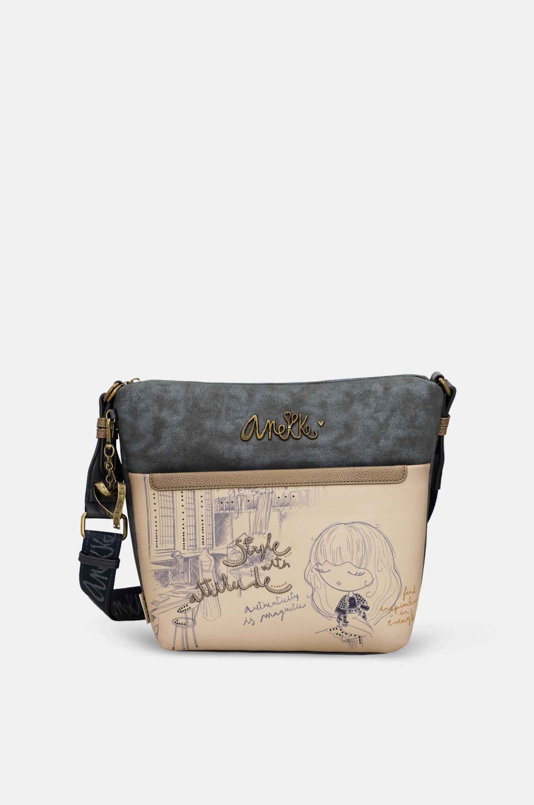 Borsa a tracolla Anekke Contemporary con illustrazioni urbane BLU TU | Giò Fashion