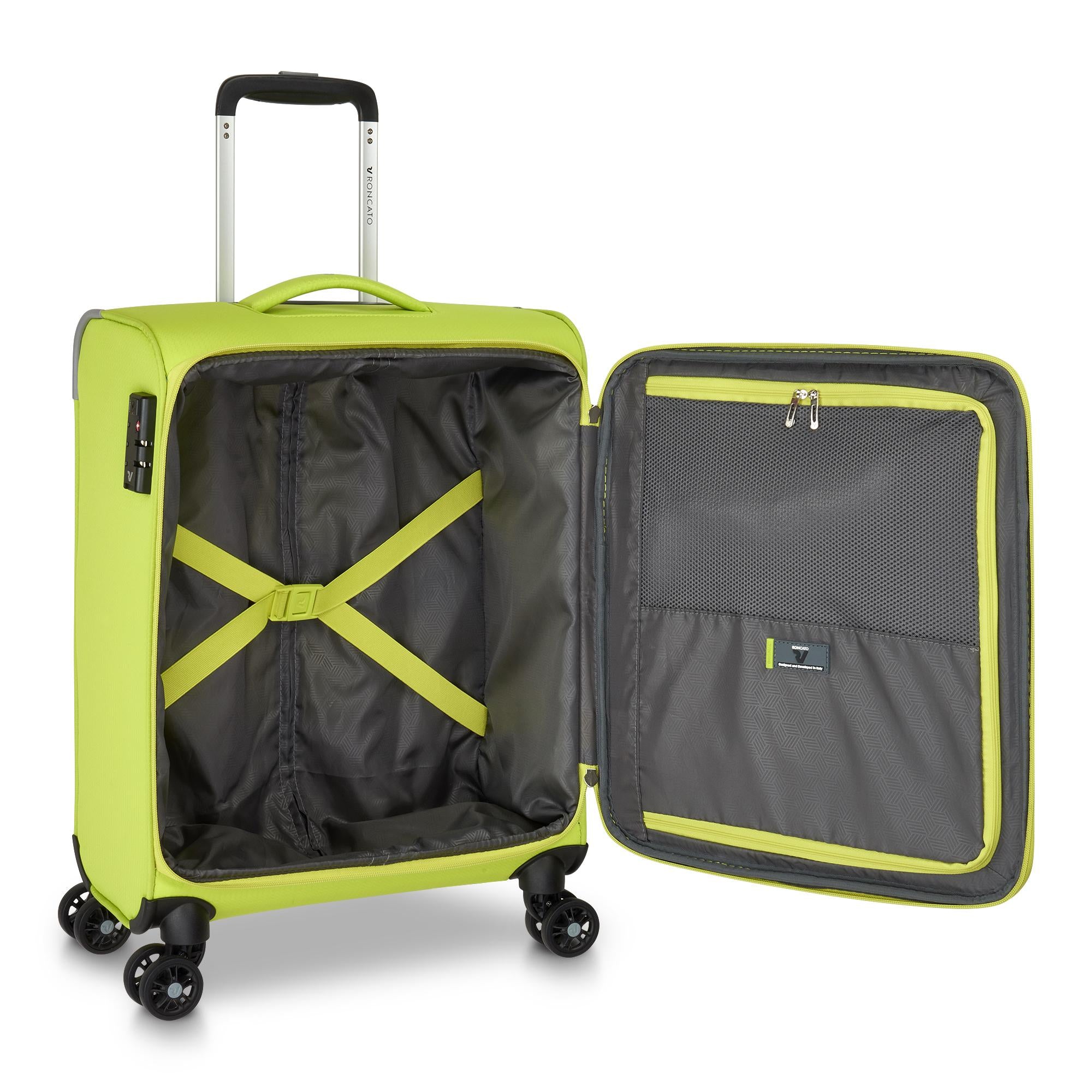 Trolley Roncato morbido con 4 ruote e chiusura TSA per viaggi pratici Giallo TU | Giò Fashion