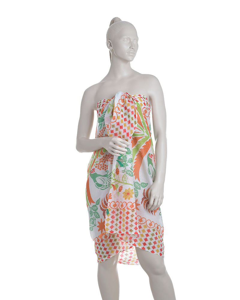 Ble Resort Collection Pareo con Pappagalli e Nappine