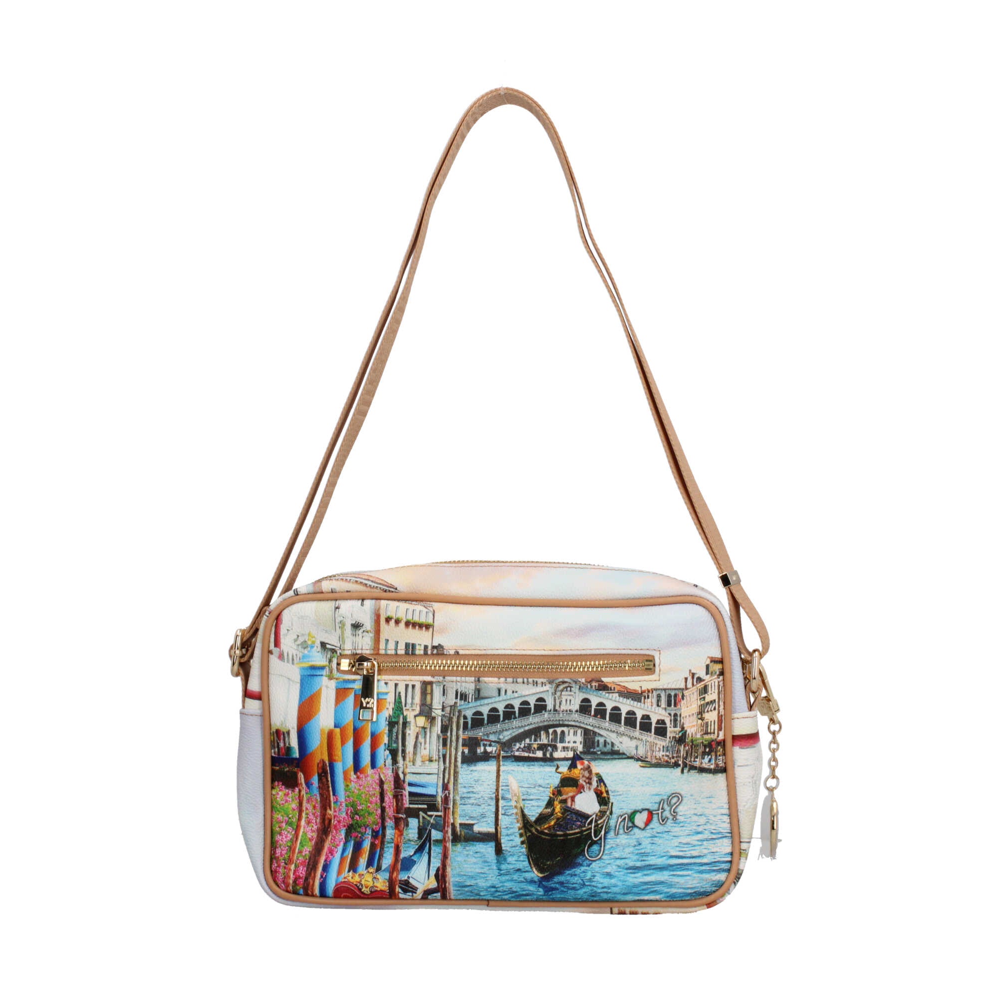 Borsa a tracolla YNot con stampa artistica e chiusura zip