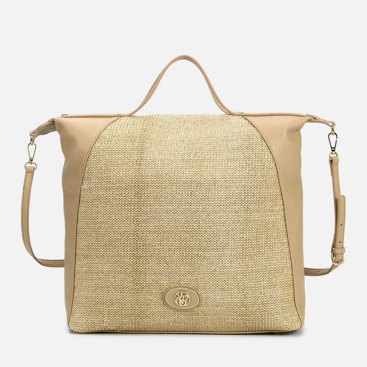 Borsa donna YNot maxi in rafia con doppi manici e tracolla