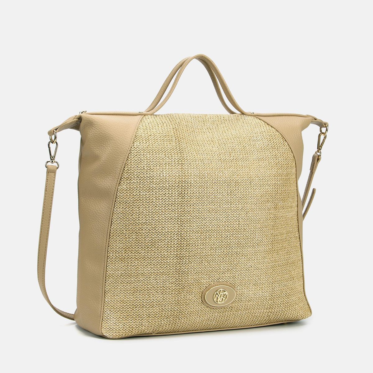 Borsa donna YNot maxi in rafia con doppi manici e tracolla