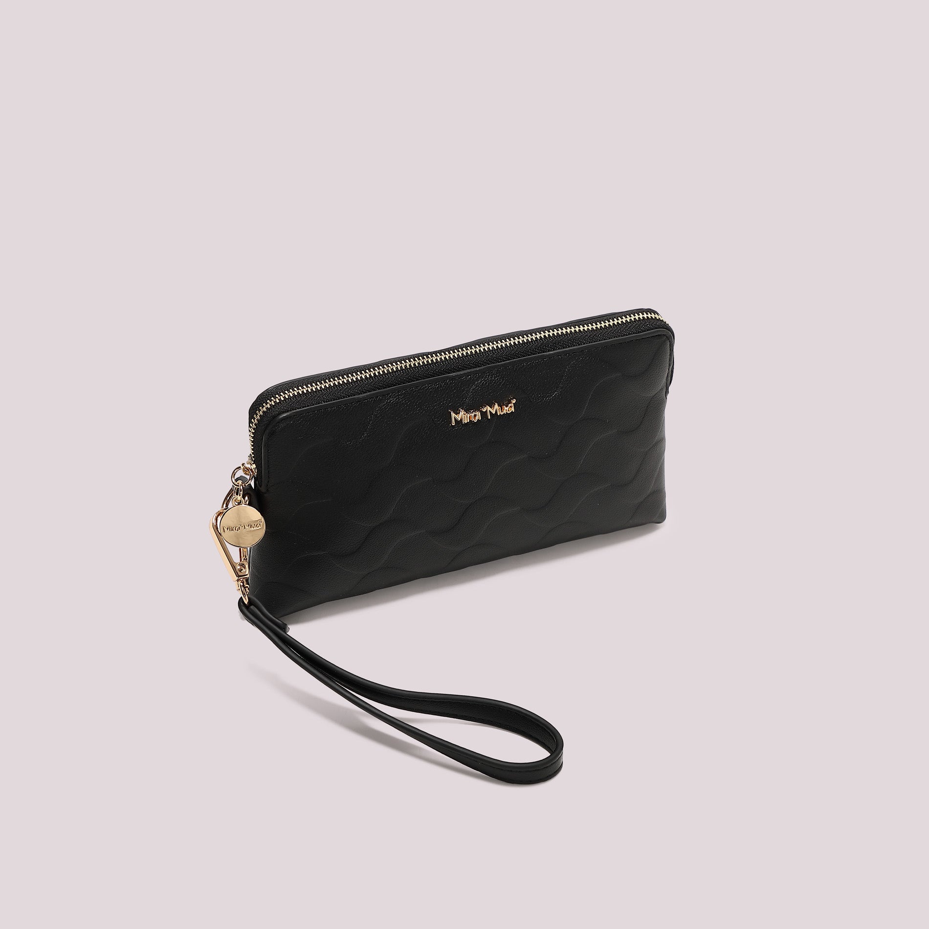 Portafoglio donna Mimi Mua con zip e laccetto da polso design moderno Nero TU | Giò Fashion
