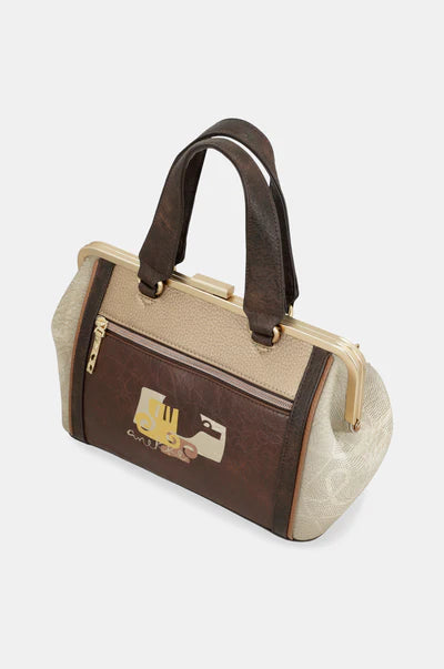 Borsa a mano Anekke con tracolla removibile design illustrato frontale Beige TU | Giò Fashion