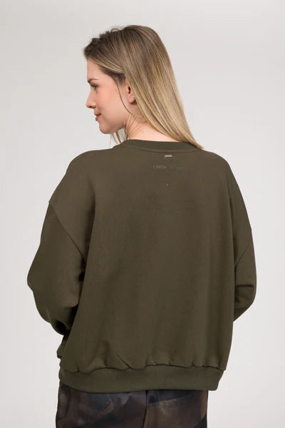Anekke felpa donna girocollo con stampa frontale rilievo stile casual Verde S/M | Giò Fashion