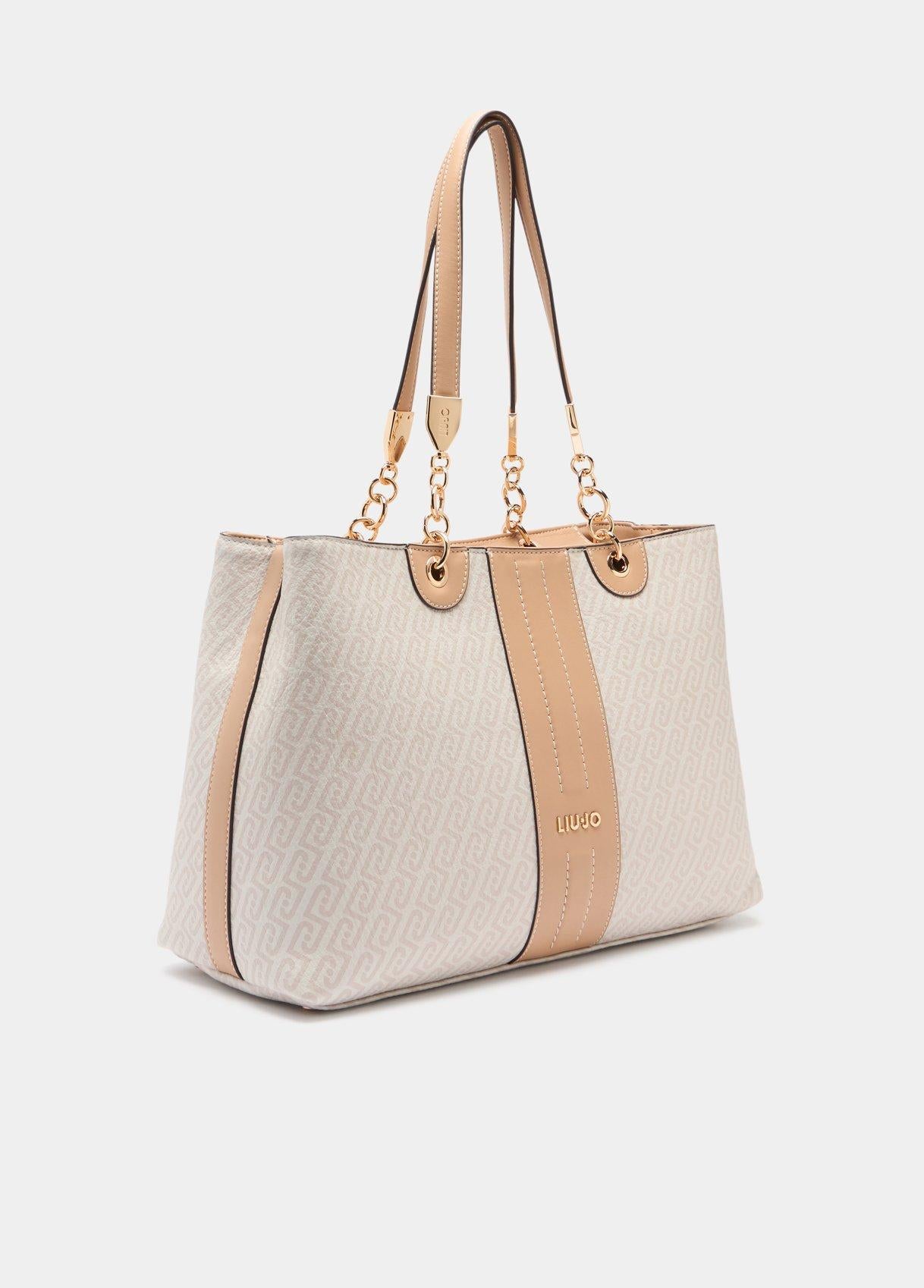 Borsa Shopping Liu Jo con Stampa Monogram e Manici a Spalla Naturale cipria TU | Giò Fashion