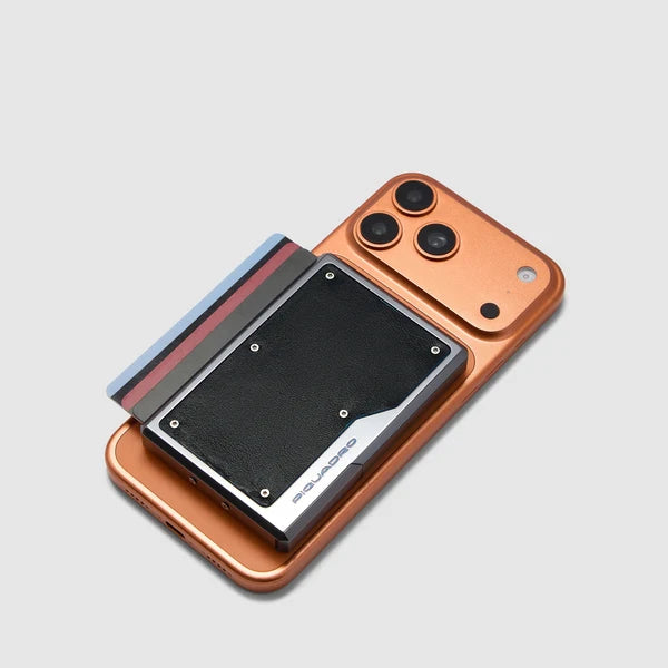 Portacarte MagSafe® Blue Square in Pelle e Alluminio con RFID