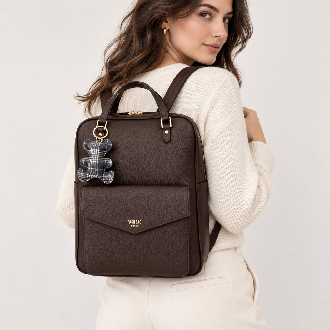 PashBag Zaino Donna con Tasca Frontale e Charm Orsetto
