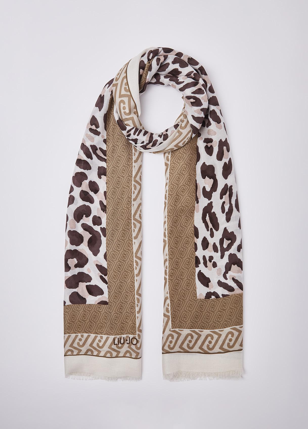 Sciarpa Liu Jo donna con stampa animalier e logo Naturale TU | Giò Fashion