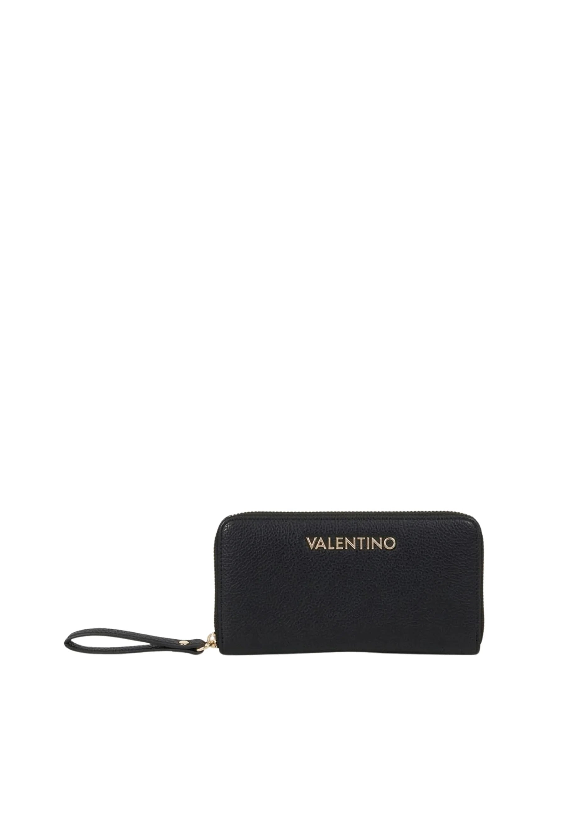 Portafoglio zip around donna Mario Valentino con laccetto e logo frontale Nero TU | Giò Fashion