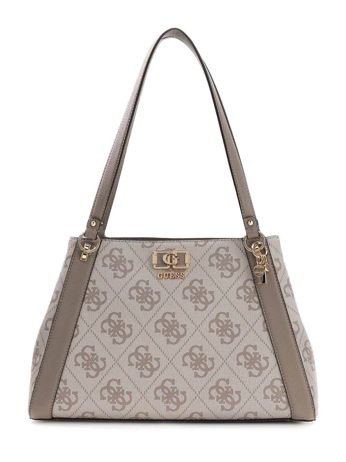 Borsa a spalla Guess donna con stampa logo all over e dettagli effetto pelle LATTE LOGO/MARRONE TU | Giò Fashion