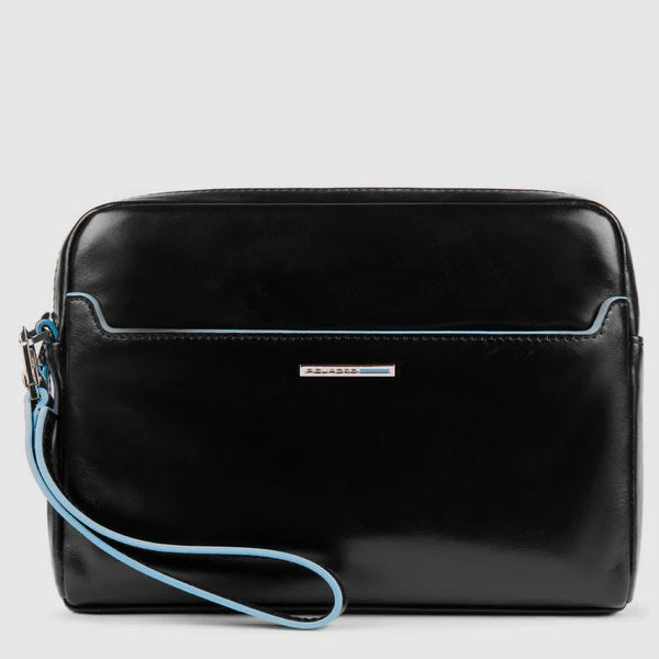 Pochette Piquadro in pelle con cinturino da polso e tasca frontale Nero TU | Giò Fashion