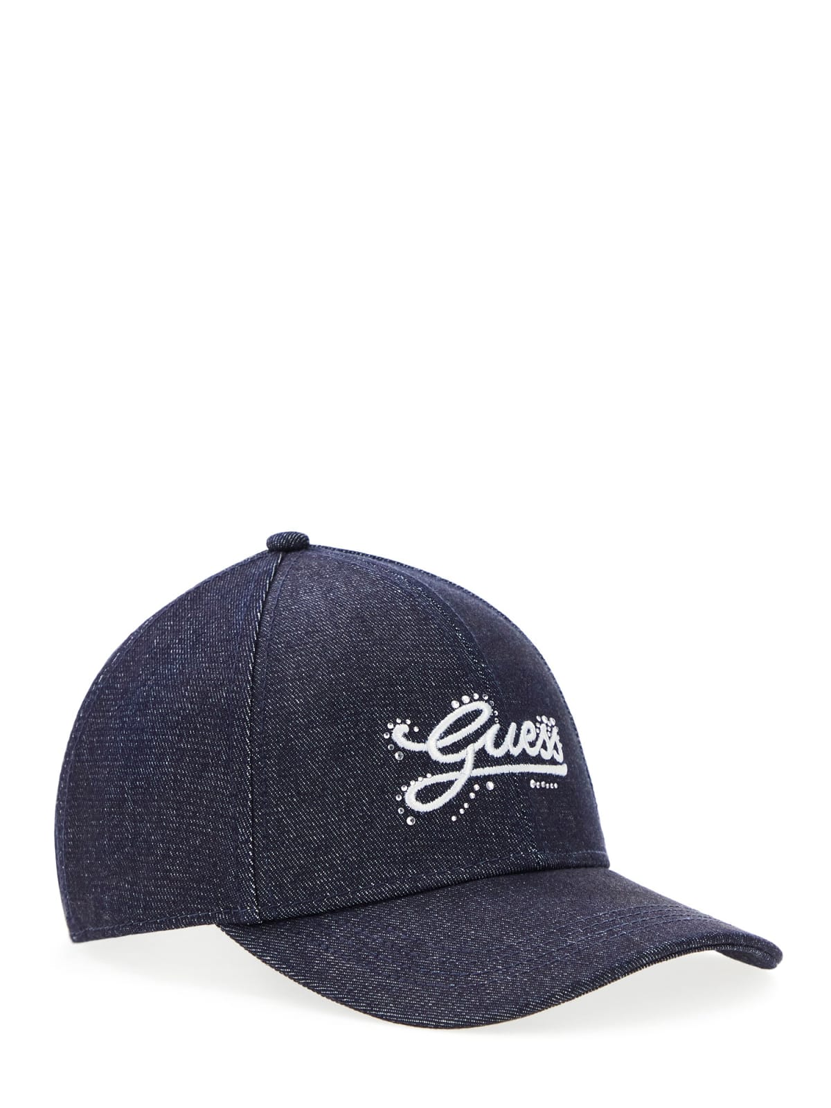 Cappello Guess donna modello baseball in denim con logo lettering Blu TU | Giò Fashion