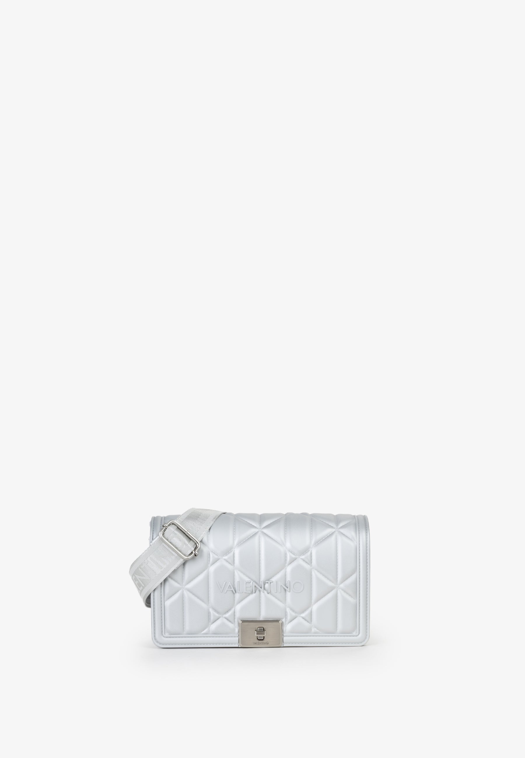 Borsa a tracolla donna Mario Valentino trapuntata con chiusura a scatto e tracolla logata Argento TU | Giò Fashion