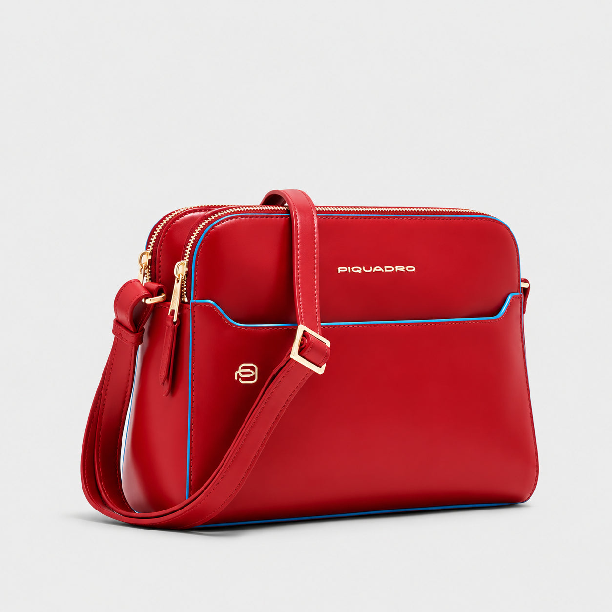 Borsa a Tracolla Donna in Pelle Blue Square a Tre Scomparti