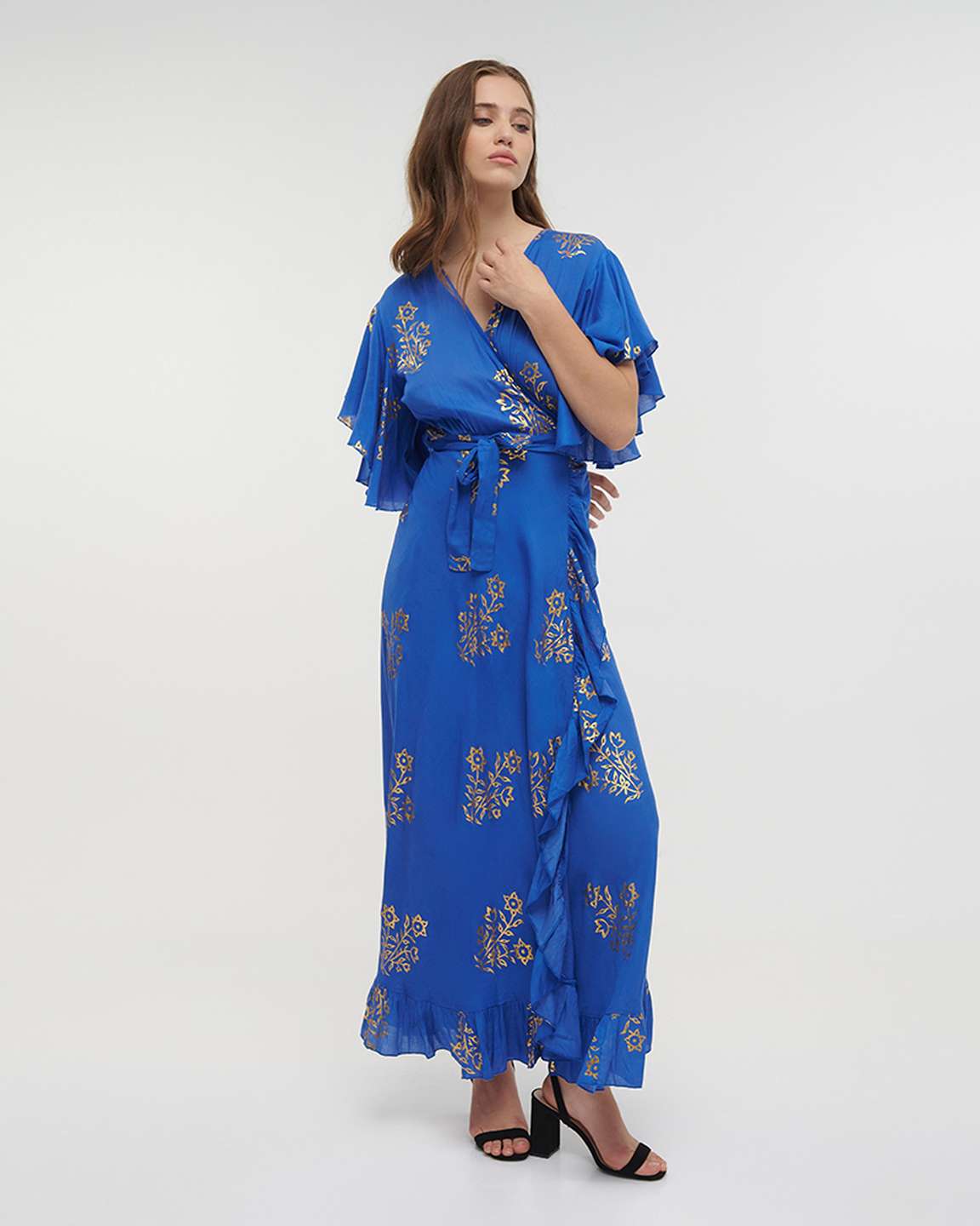 Ble Resort Collection Abito Lungo a Portafoglio a Maniche Corte con Stampe