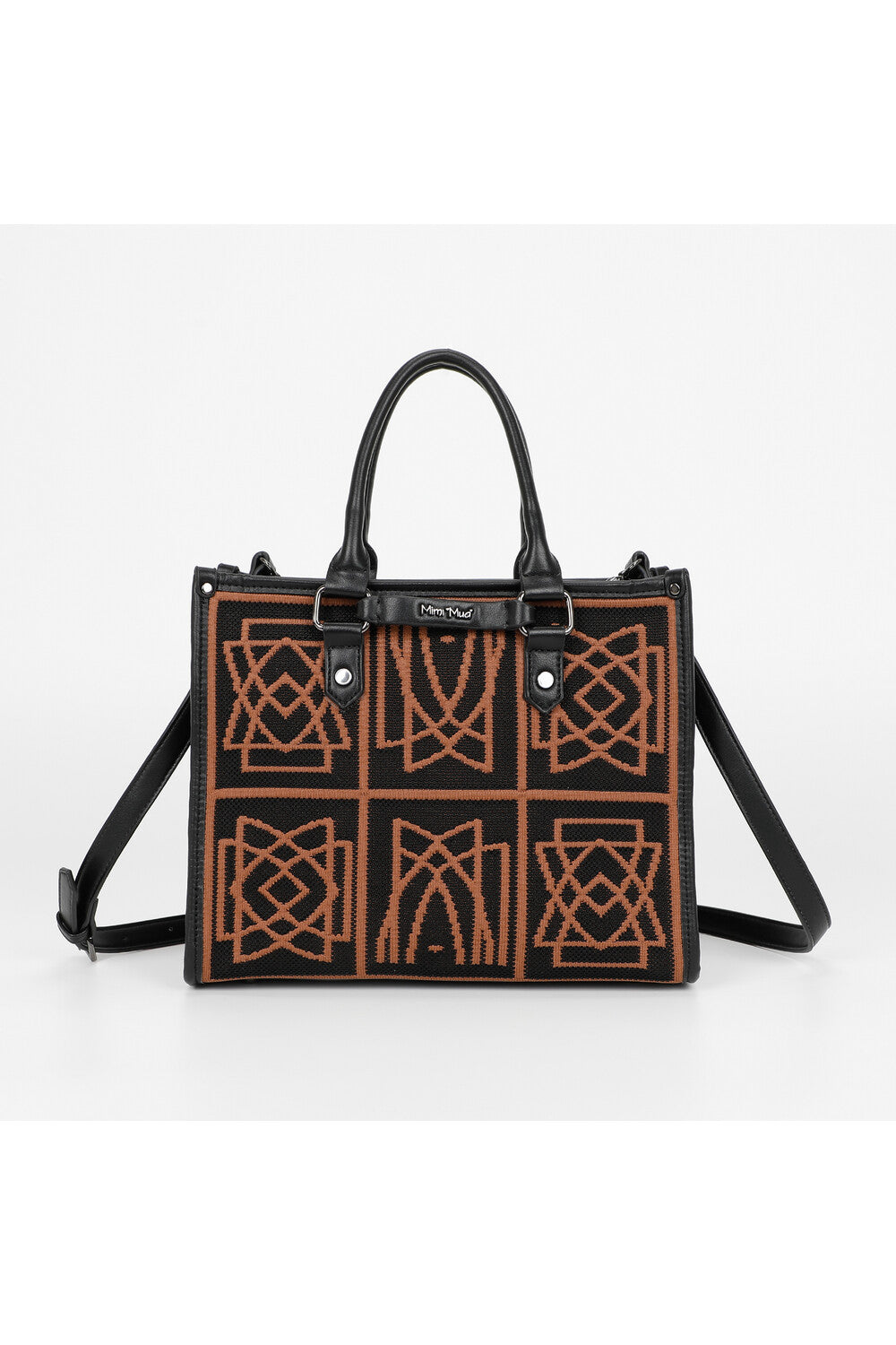 Mimi Mua borsa shopping con fantasia geometrica NERO TU | Giò Fashion