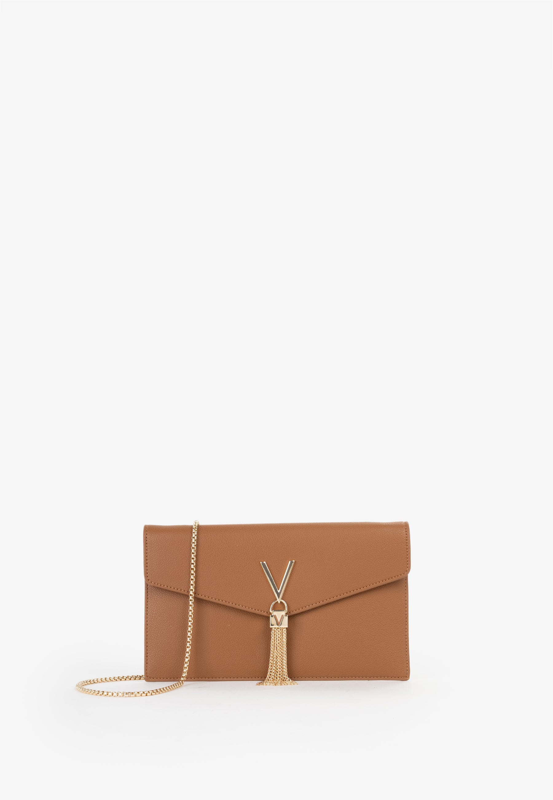 Borsa a tracolla donna Mario Valentino con chiusura a patta e dettaglio V con catena Cuoio TU | Giò Fashion