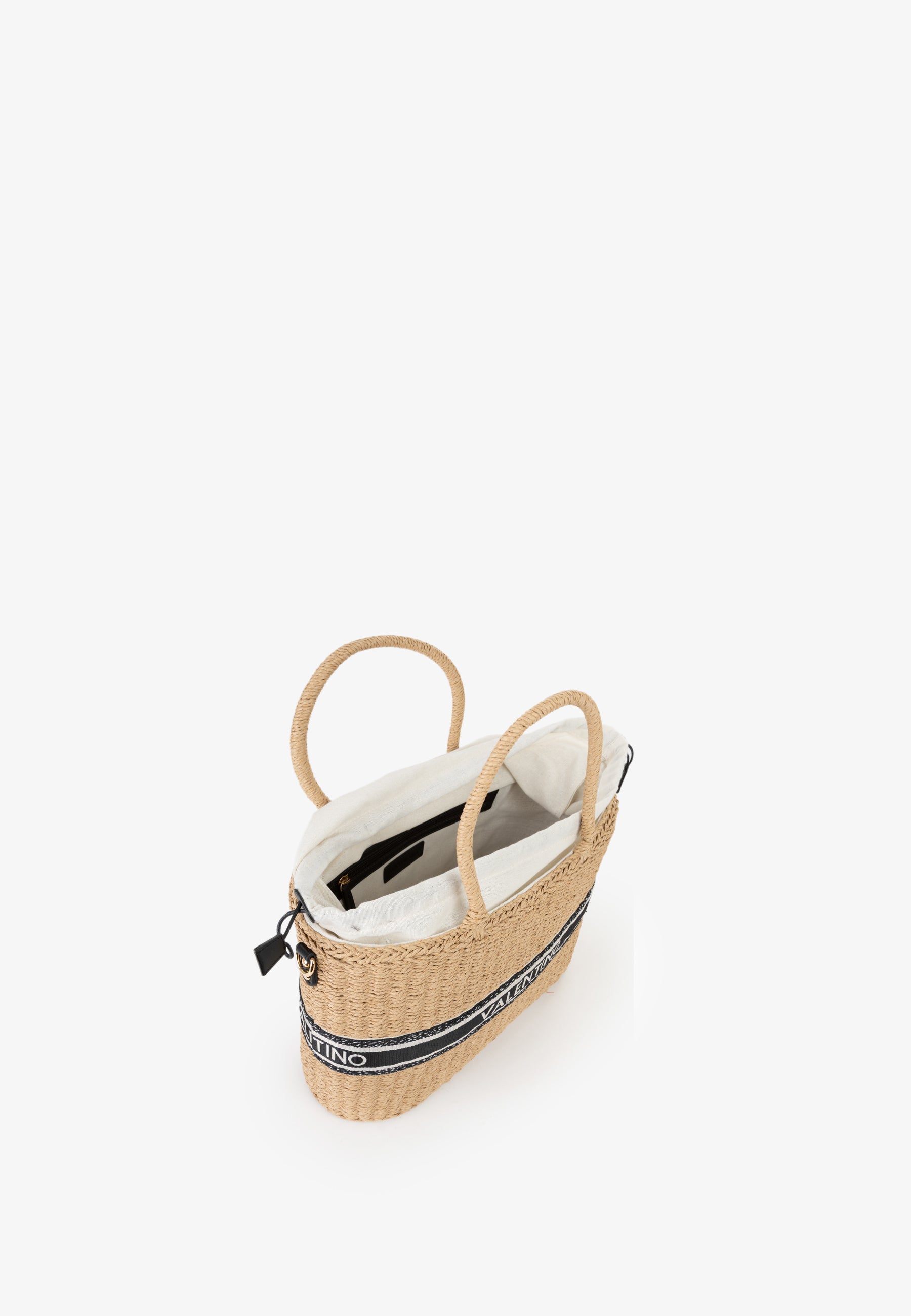 Borsa tote Mario Valentino in paglia con fascia logo e tracolla regolabile Nero TU | Giò Fashion
