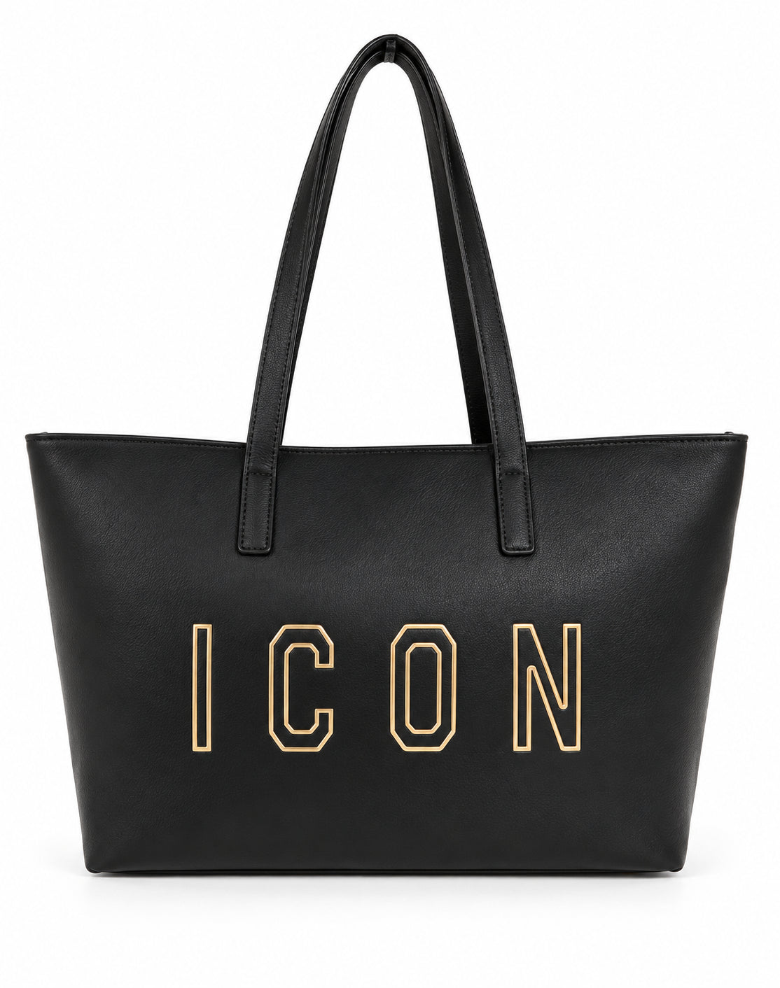 Borsa shopping a spalla con logo dorato a contorno