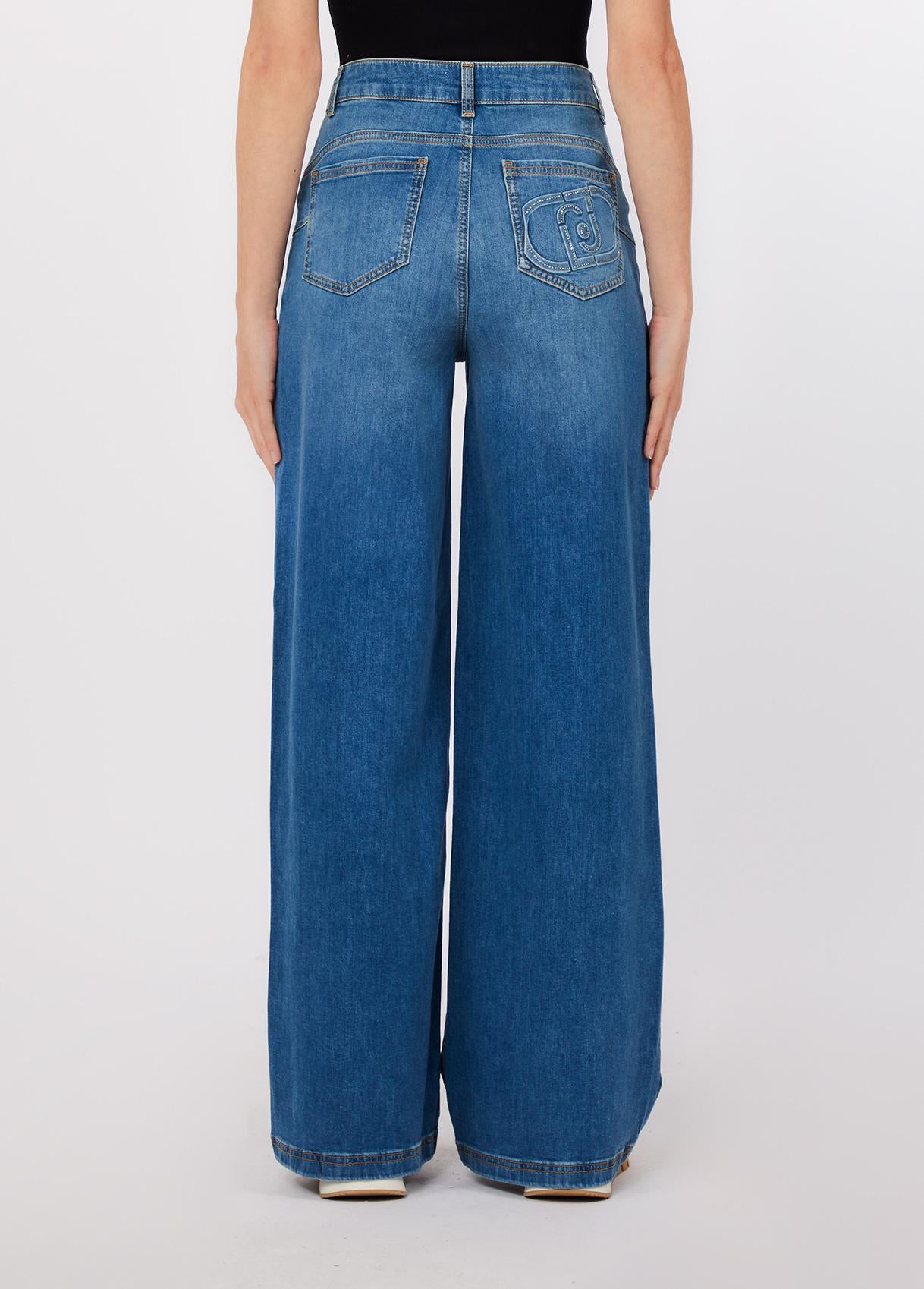 Jeans Liu Jo donna a gamba larga in denim dal lavaggio moderno Denim light blu 25 | Giò Fashion