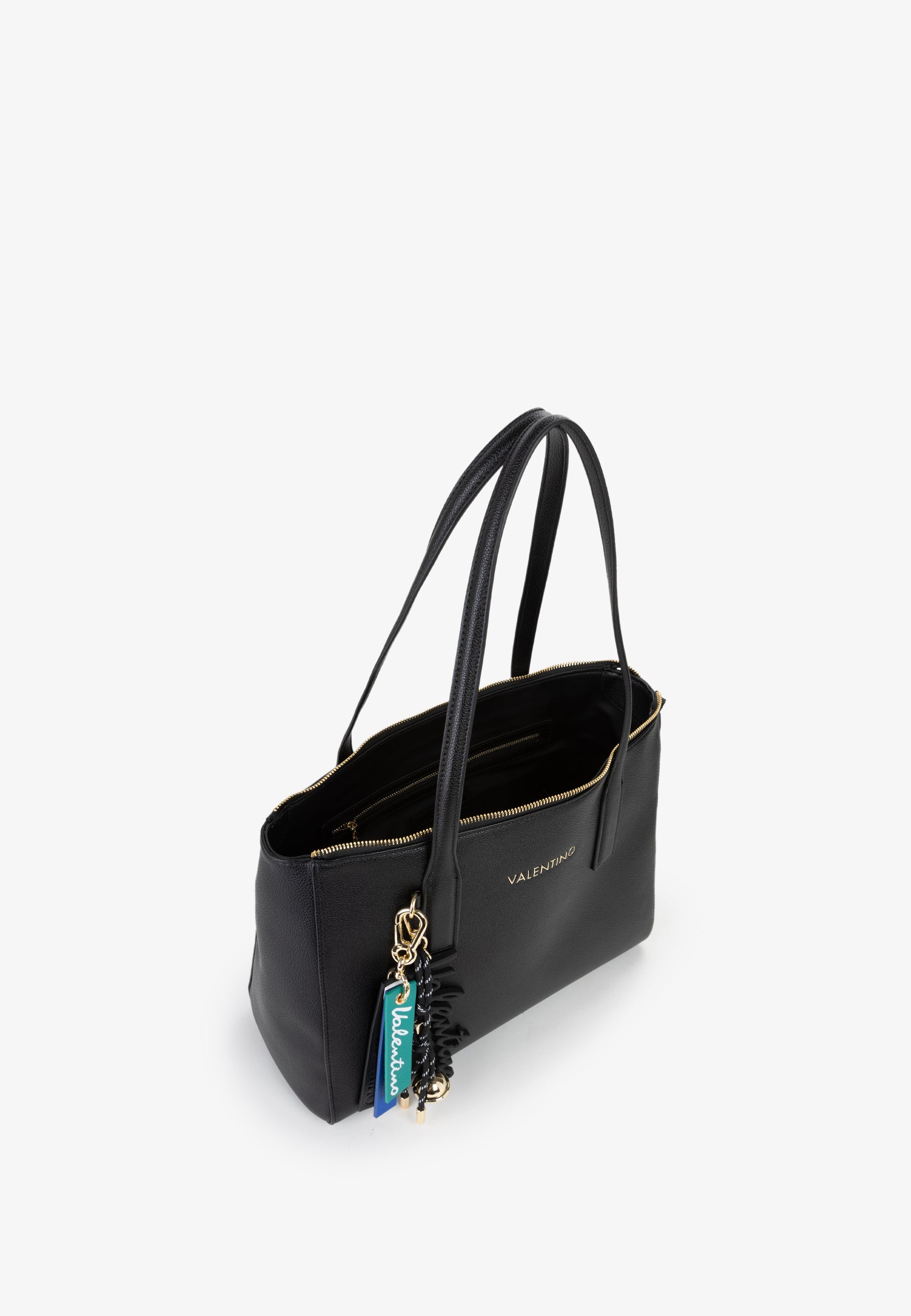 Borsa shopping donna Mario Valentino elegante con doppi manici e charm decorativi Nero TU | Giò Fashion