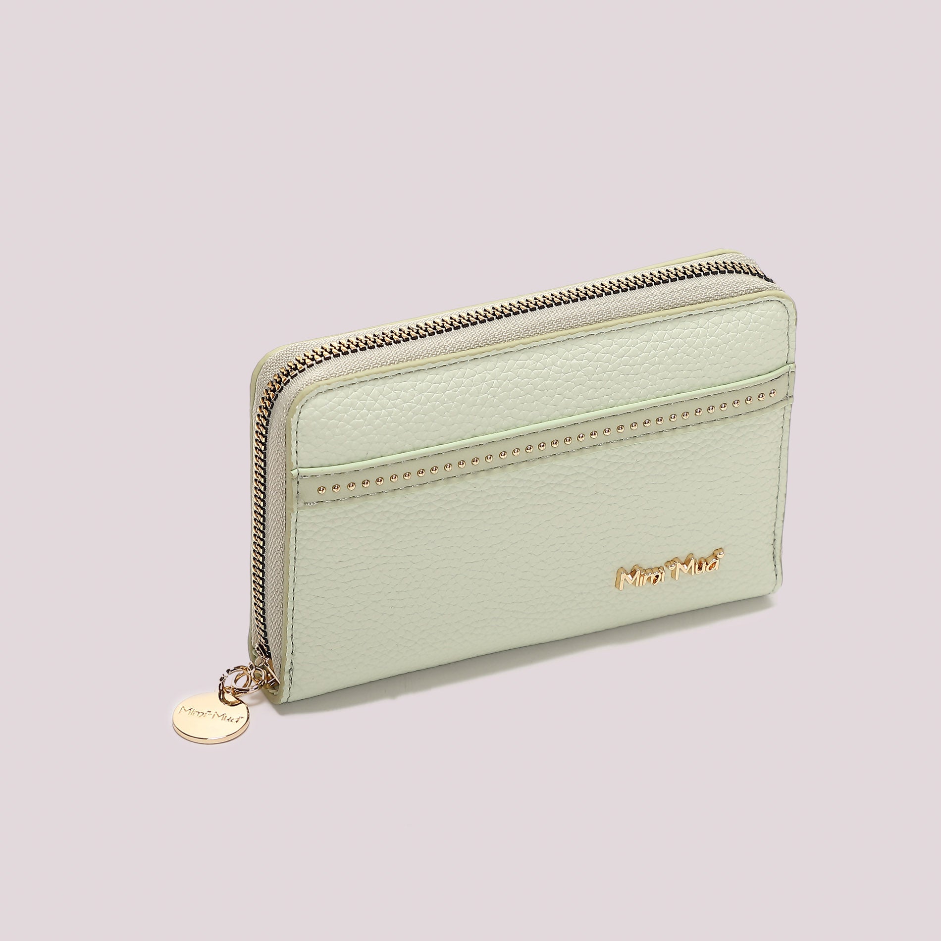 Portafoglio donna Mimi Mua zip around con borchie decorative design elegante VERDE ACQUA TU | Giò Fashion