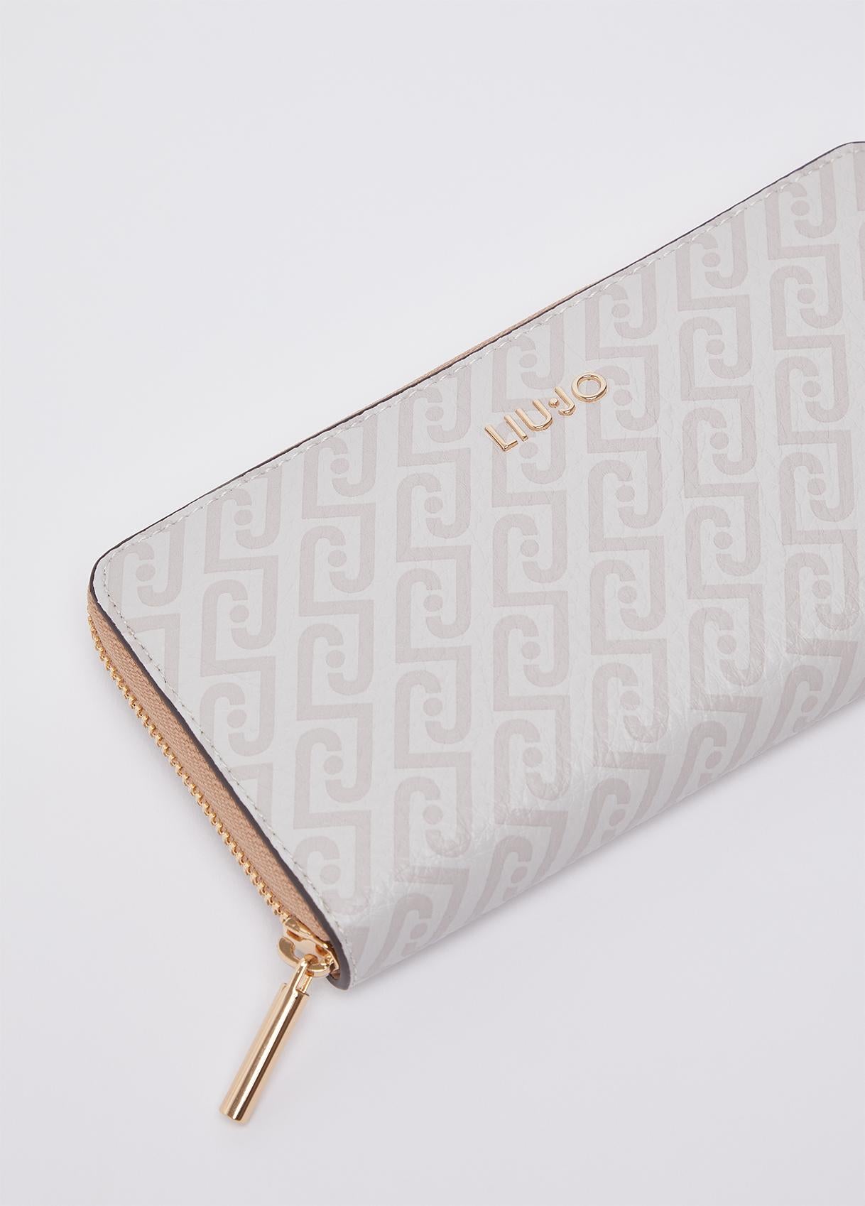 Portafoglio Liu Jo con Stampa Monogram e Chiusura Zip Naturale cipria TU | Giò Fashion