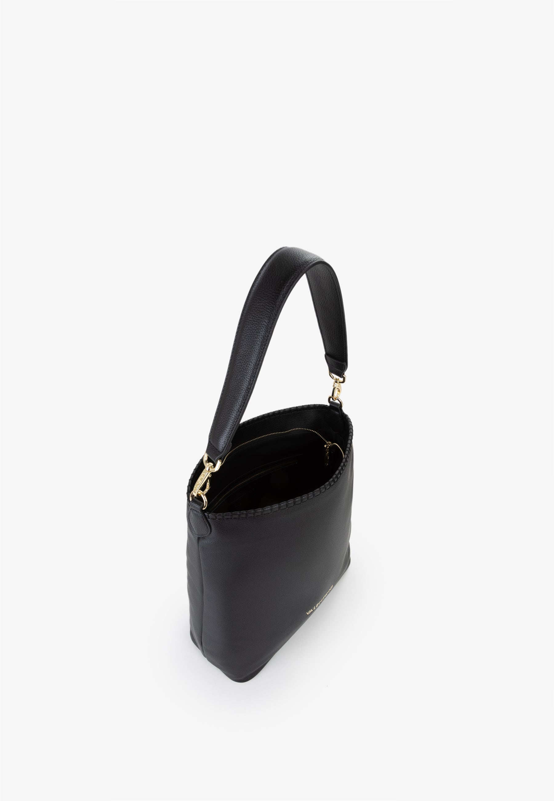 Borsa a spalla donna Mario Valentino minimal con tracolla intrecciata e logo frontale Nero TU | Giò Fashion