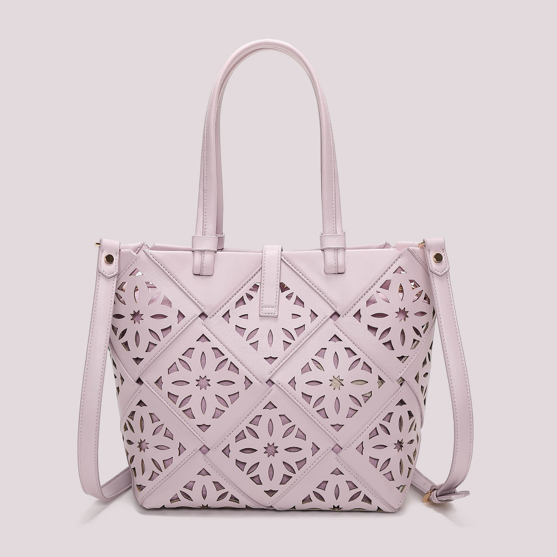 Borsa tote donna Mimi Mua traforata con manici lunghi e tracolla Lilla TU | Giò Fashion