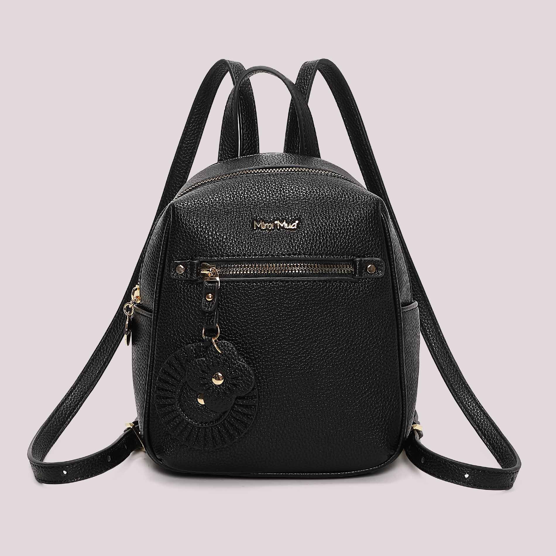 Zaino compatto donna rosso Mimi Mua con charm floreale e tasca zip Nero TU | Giò Fashion