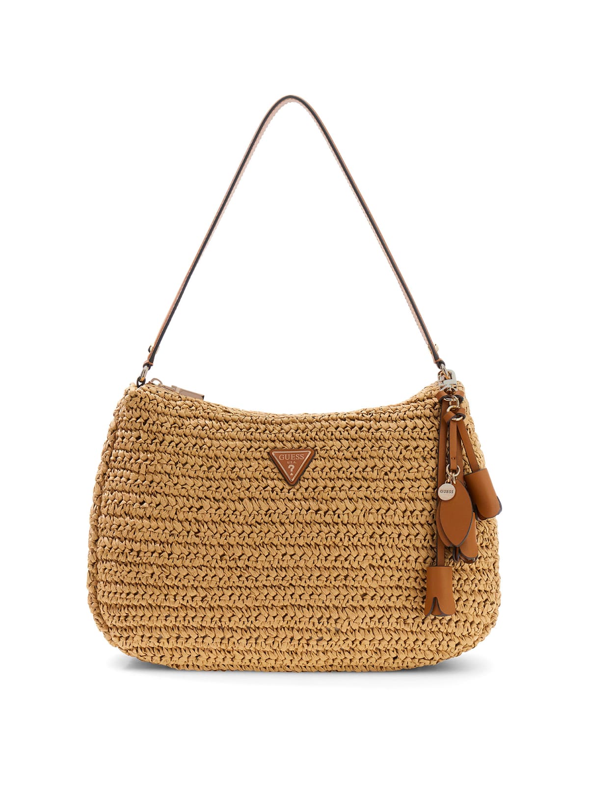 Borsa a spalla Guess donna intrecciata con logo e charm decorativi NATURALE/COGNAC TU | Giò Fashion