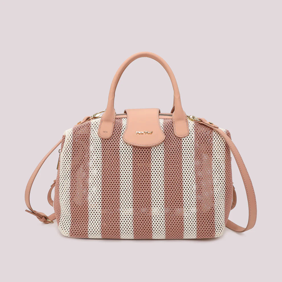 Borsa Bauletto Mimi Mua Rete a Righe PANNA/ROSA TU | Giò Fashion