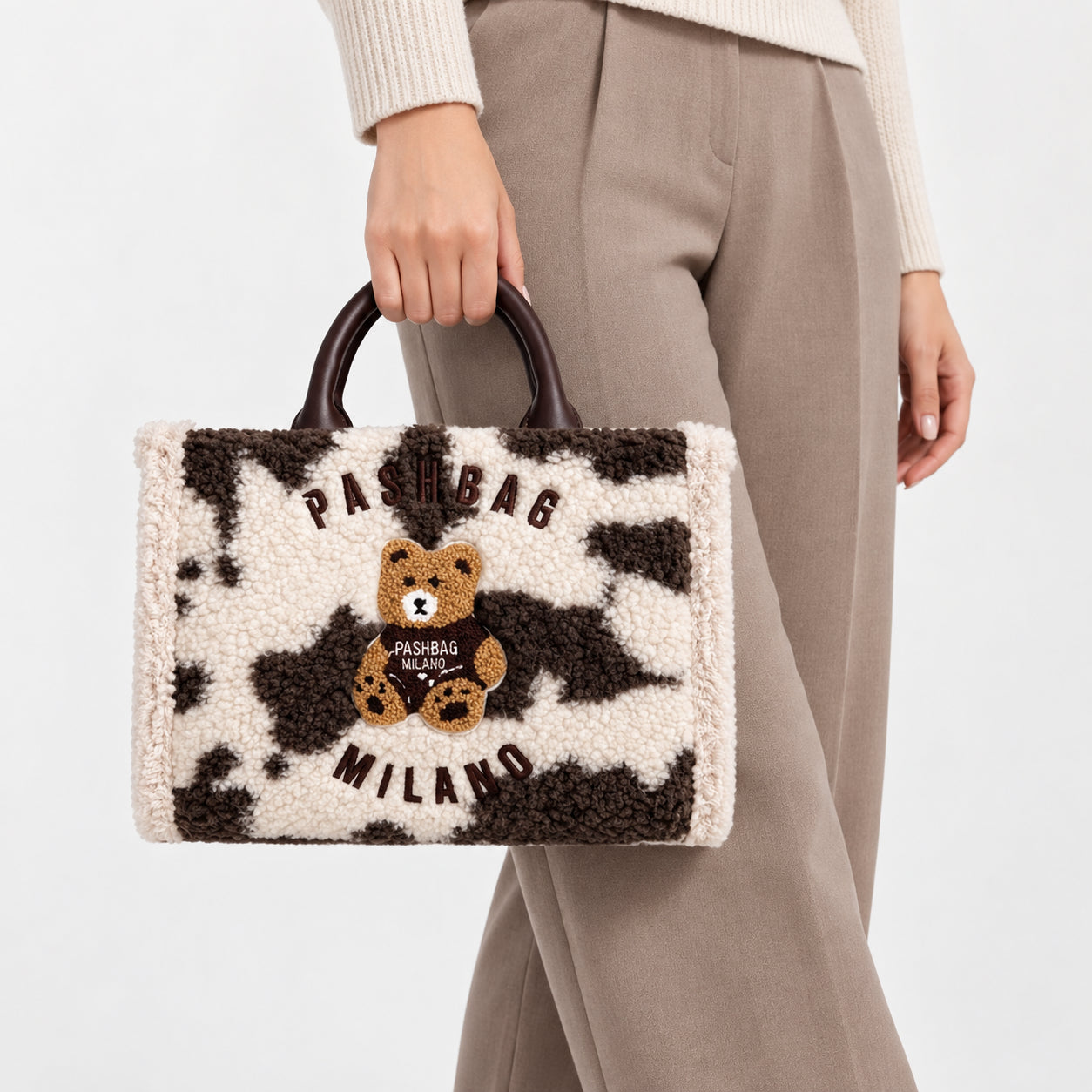 PashBag Borsa a Mano Morbida con Orsetto Ricamato