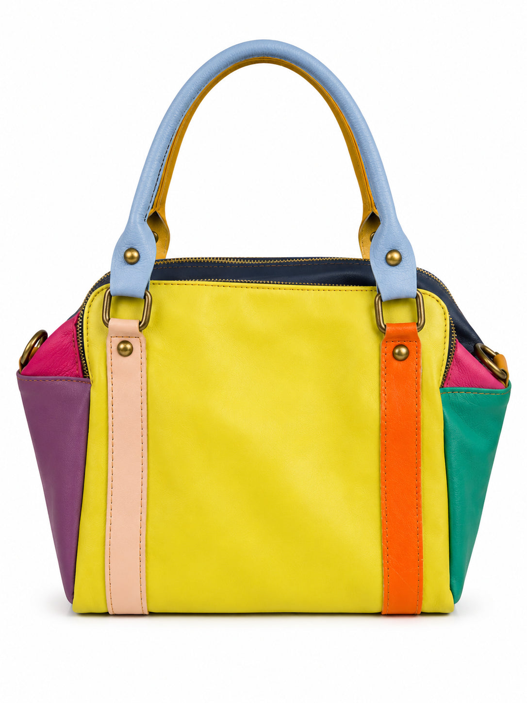 Borsa a Mano Vera Pelle Multicolor Donna con Tracolla
