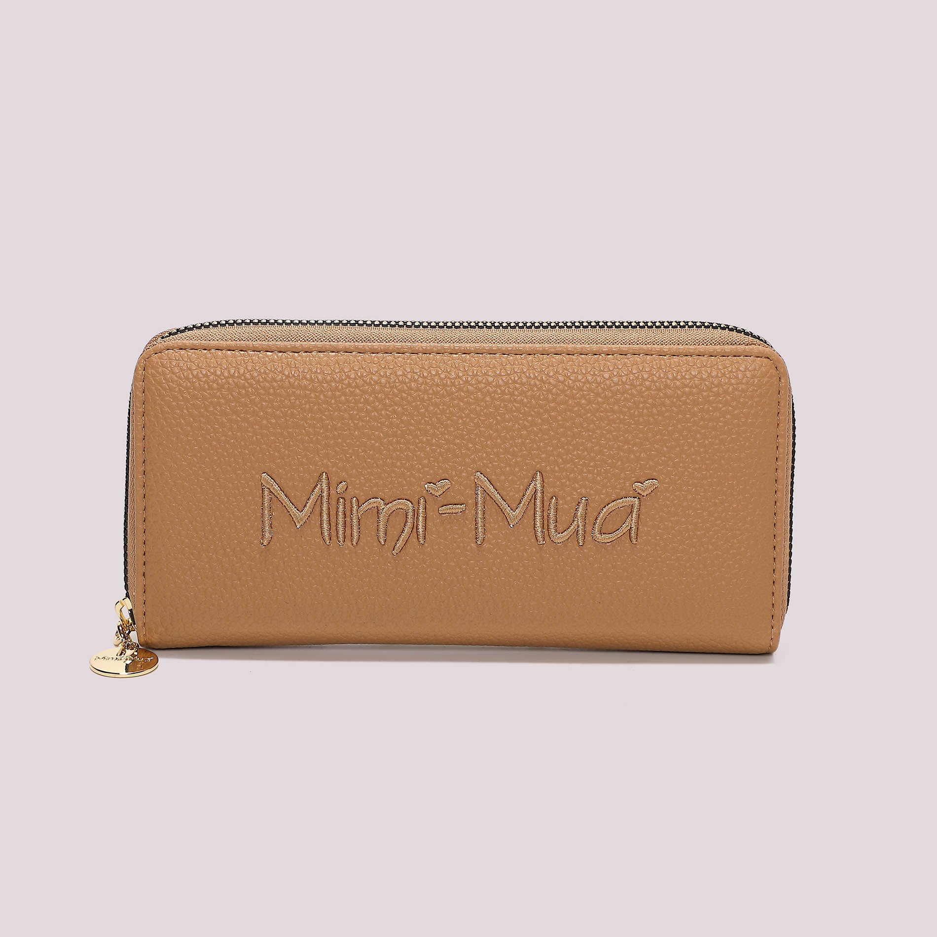 Portafoglio donna Mimi Mua grande zip around con logo in rilievo elegante Cammello TU | Giò Fashion