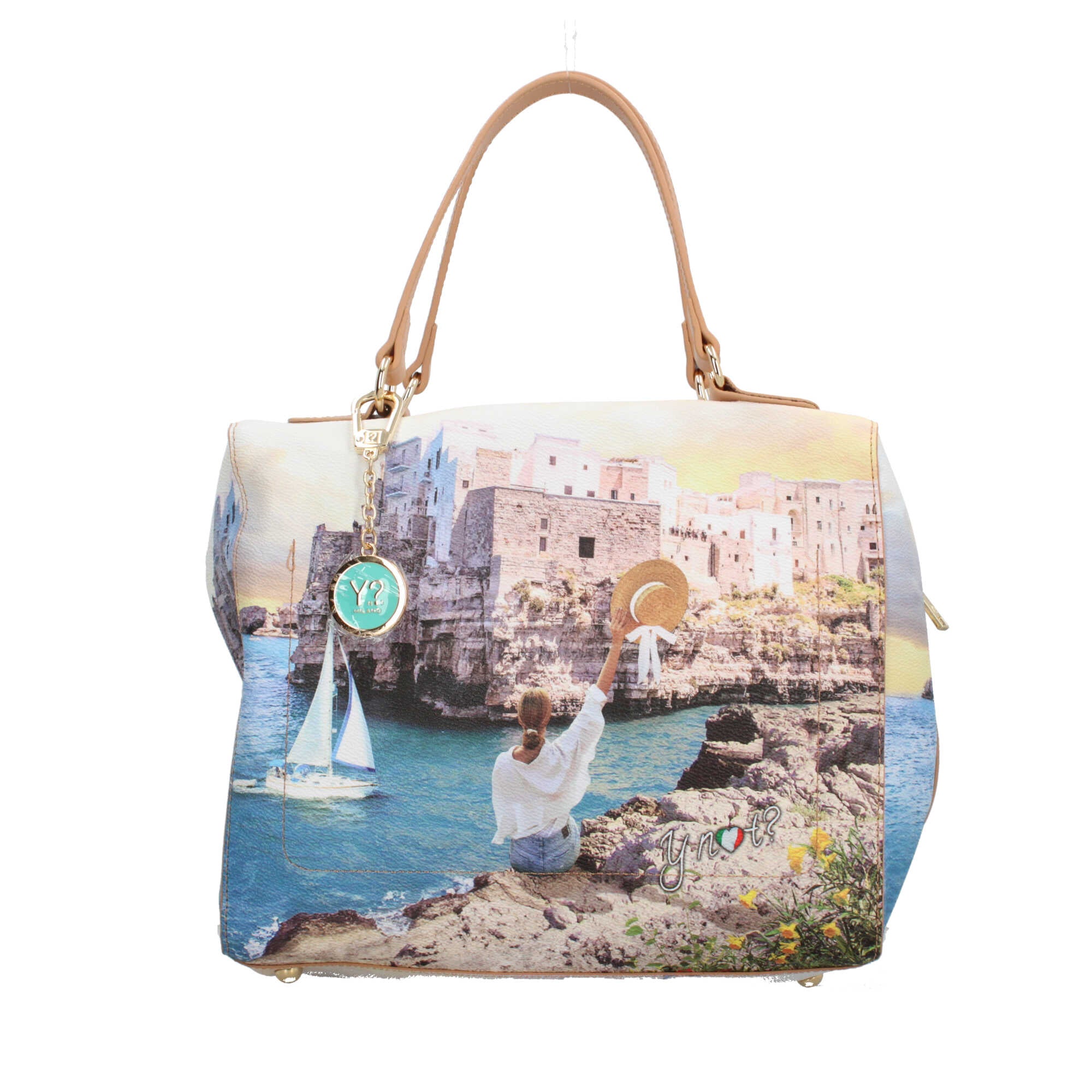 Borsa bauletto YNot con stampa artistica e tracolla regolabile