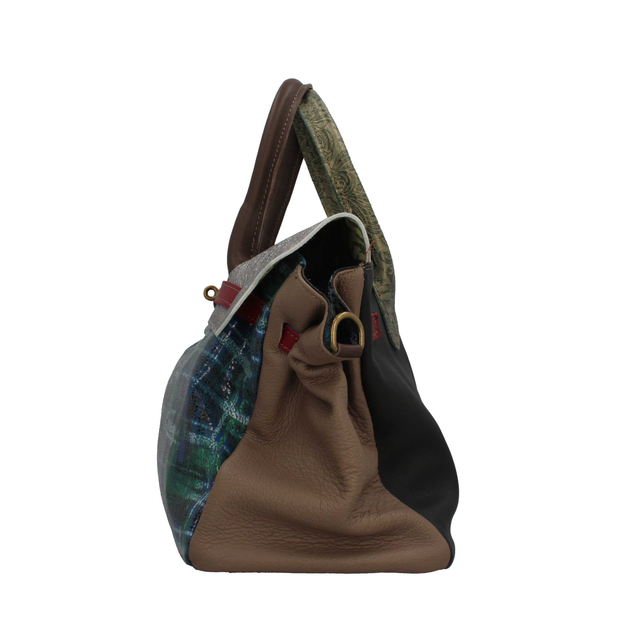 Borsa a mano Made in Italy con patta effetto metallizzato e stampa artistica BLU/VERDE TU | Giò Fashion