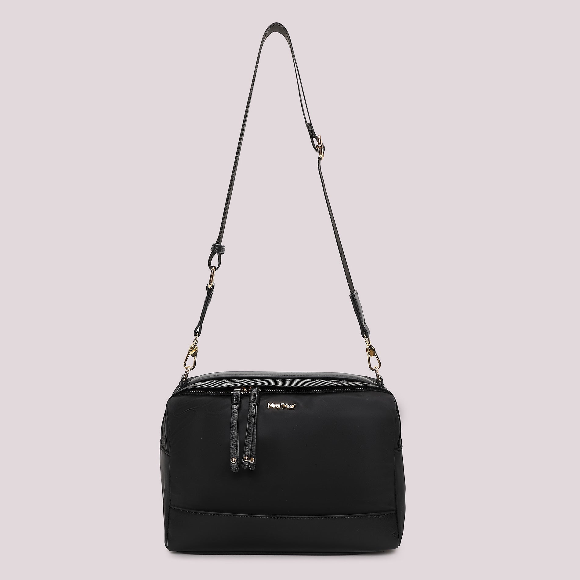 Borsa a tracolla Mimi Mua donna con doppia zip e design minimal elegante Nero TU | Giò Fashion