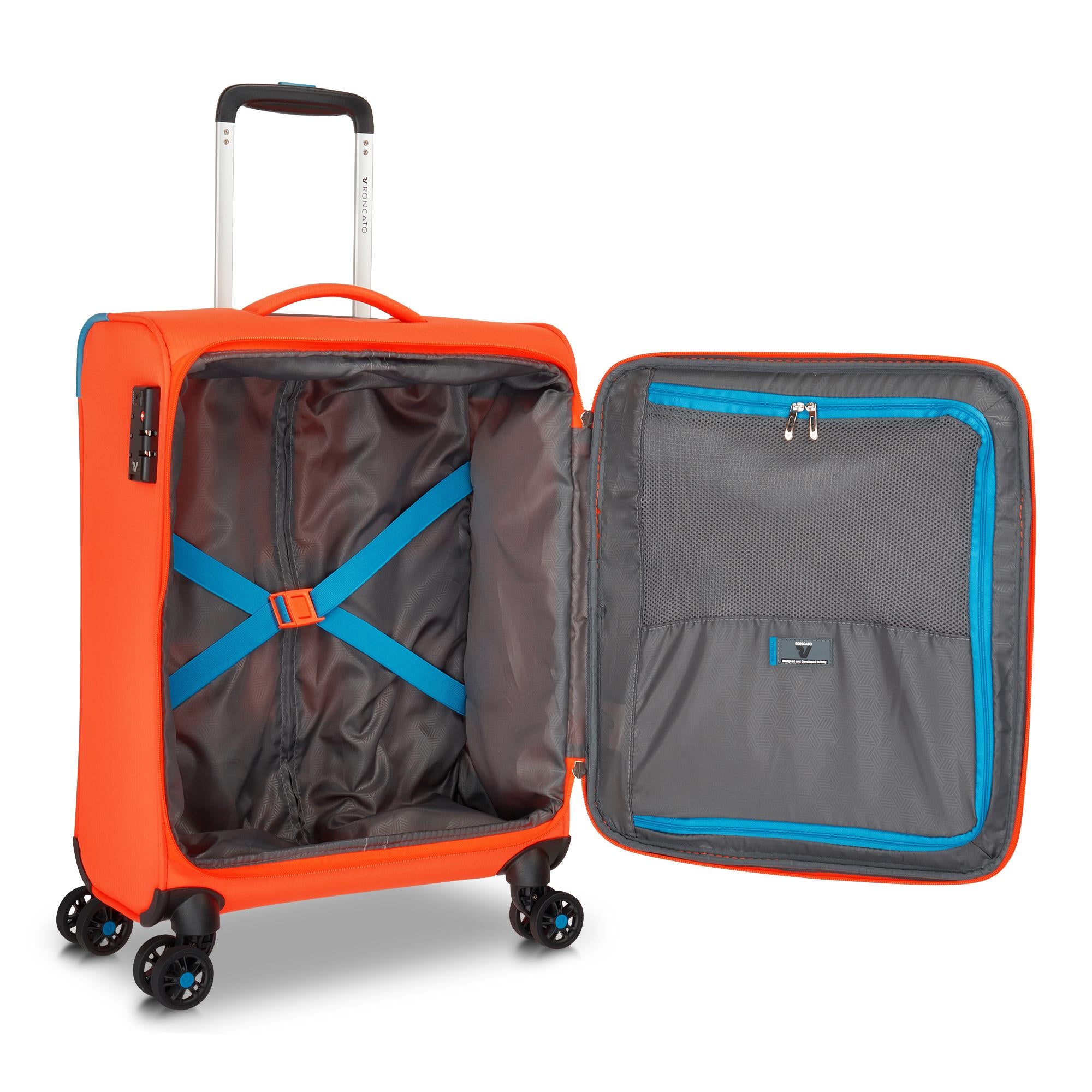 Trolley Roncato morbido con 4 ruote e chiusura TSA per viaggi pratici Arancione TU | Giò Fashion