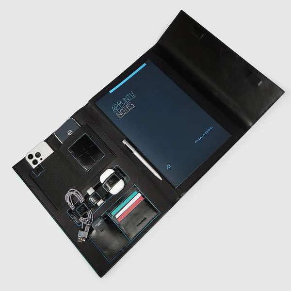 Portablocco Piquadro in pelle con protezione RFID e tasca porta AirPods®